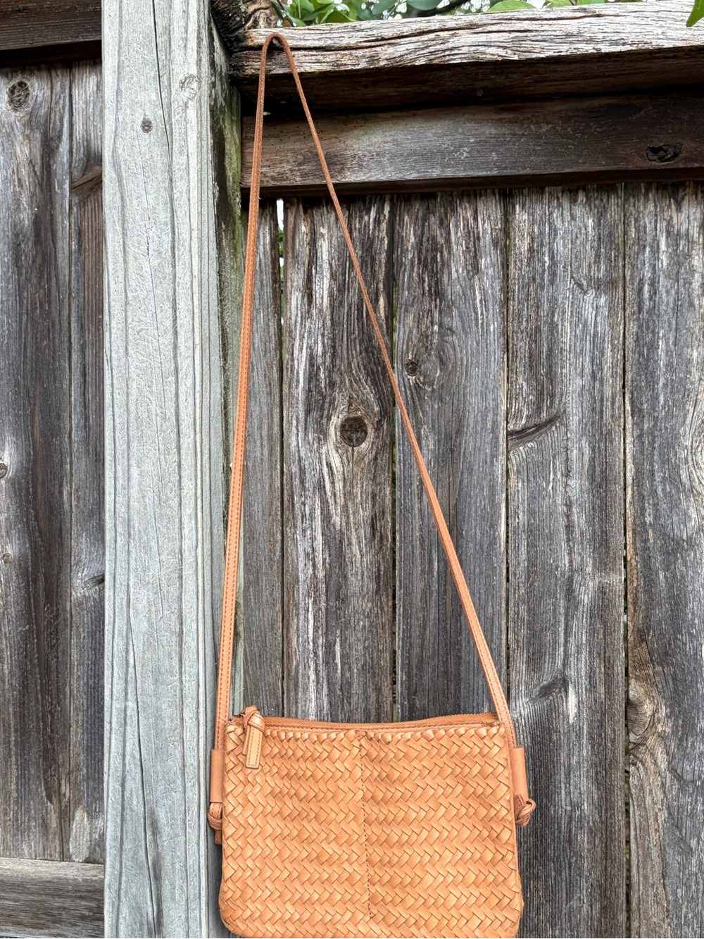 Madewell Woven Knotted Leather Crossbody in Cognac Tan